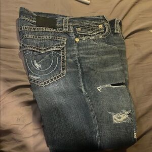 True Religion Relaxed Blue Jeans with Distinctive Stitching